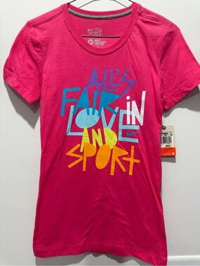 Nike Women’s XS Hot Pink Graphic Tee with Multicolor Sport Print New with Tags